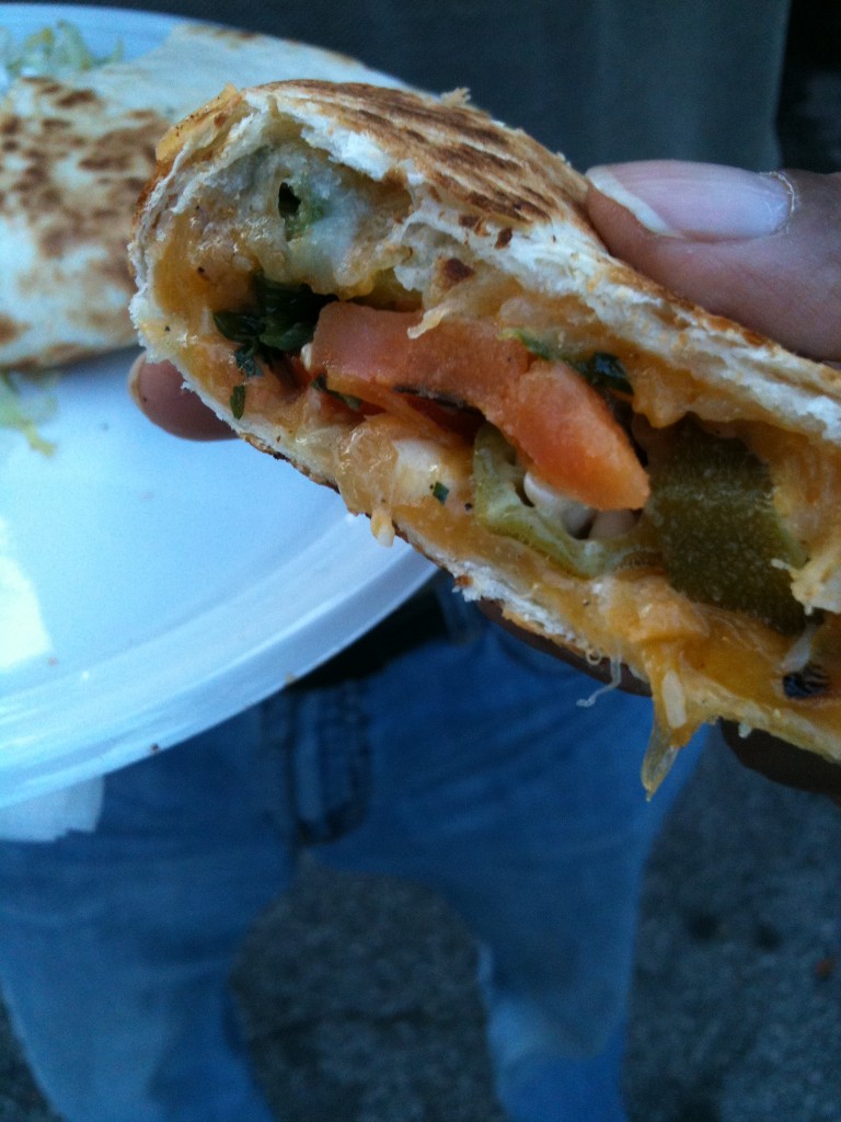 Quesadilla with Sweet Potato and Pickled Okra